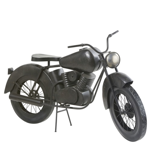 Figur Motorrad aus Metall, schwarz in Antikoptik L145