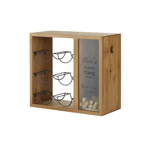 Flaschenhalter aus schwarzem Metall und Glas Bruges Barregal aus Mangoholz und schwarzem Metall mit Gläserhalter