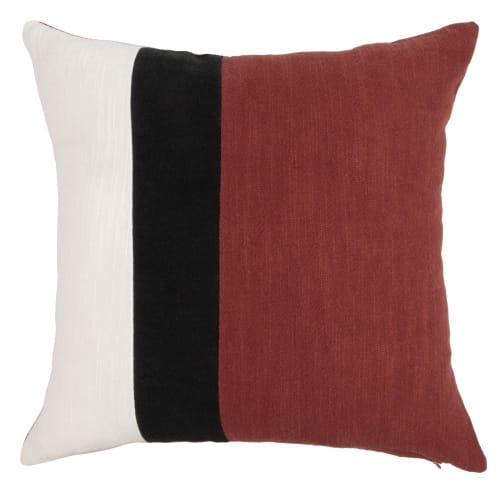 Fodera per cuscino in cotone e ramiè con stampa écru, beige e rossa 40x40 cm - Lotto di 2