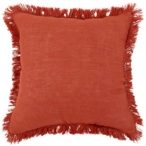 Fodera per cuscino in lino arancione a frange 40x40 cm