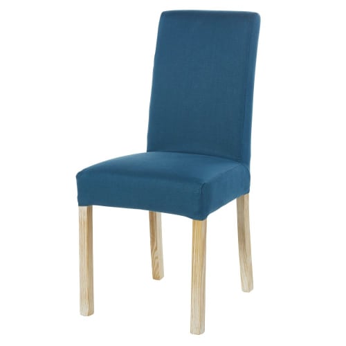 Fodera per sedia in lino lavato blu pavone