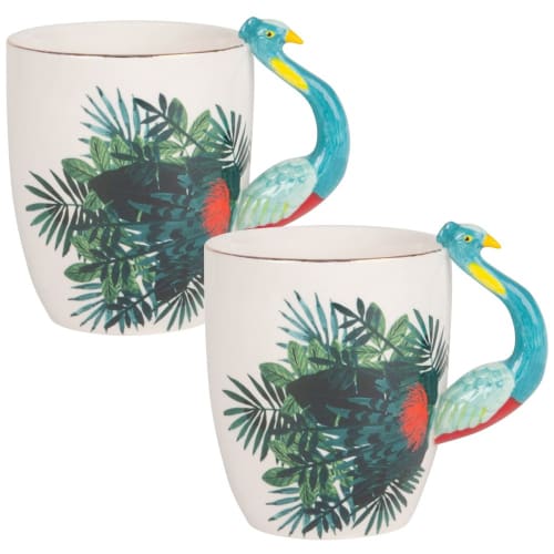 Foliage Print Porcelain Peacock Mug - Set of 4