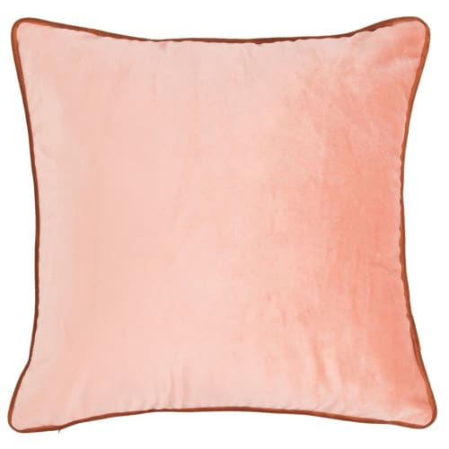 Funda de cojín rosa claro y rojo terracota con borde naranja 40 x 40