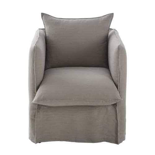 Funda de sillón de lino arrugado gris claro