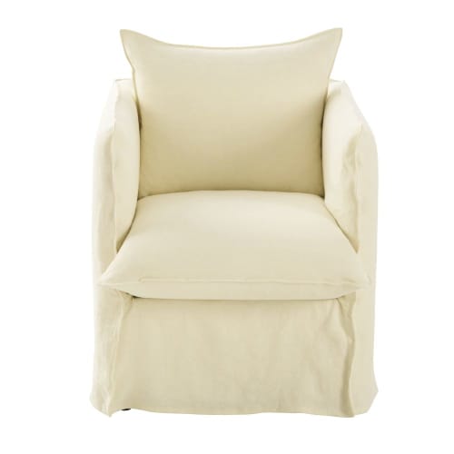 Funda de sillón de lino superior color marfil