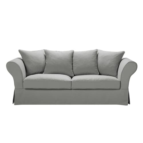 Funda de sofá-cama de 3/4 plazas (6 cm) de lino arrugado gris claro