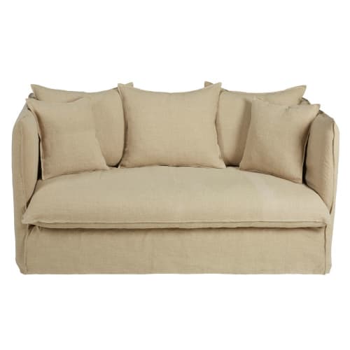 Funda de sofá de 2 plazas de lino color beige