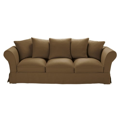 Funda para sofá de 4/5 plazas de lino arrugado marrón café Roma | Maisons  du Monde