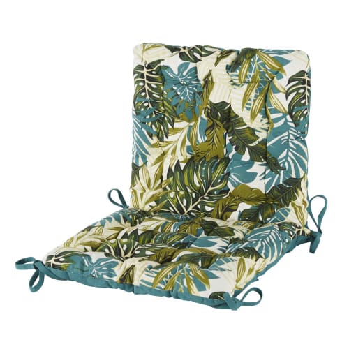 Jardin Matelas pour bain de soleil | Galette de chaise en coton imprimé tropical écru et vert - FR63065