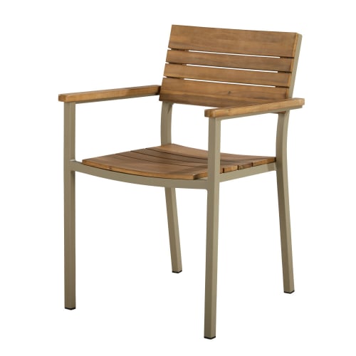 Outdoor collection Garden armchairs | Garden armchair in teak-effect solid acacia and khaki aluminium - WL90587