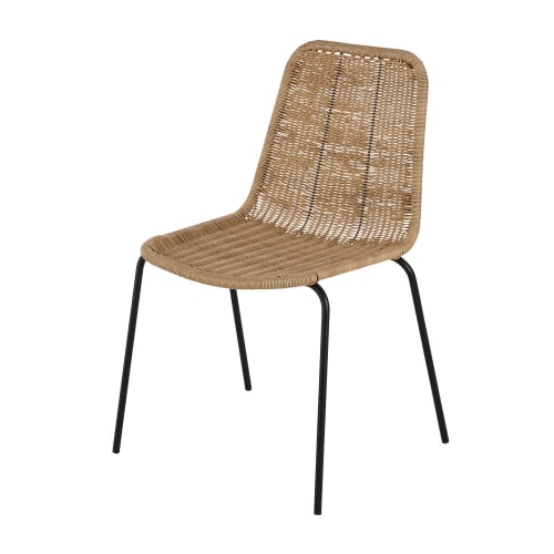 Outdoor collection Garden chairs | Garden chair in natural resin and black metal - QJ77255