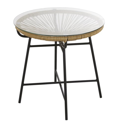 Garden Coffee Table In Rattan Style Resin And Glass Copacabana Maisons Du Monde