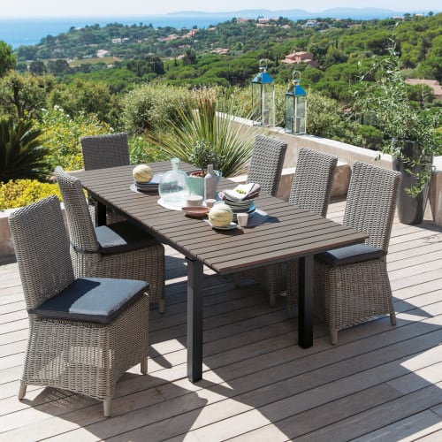 Garden Table In Imitation Wood Composite And Aluminium In Grey W