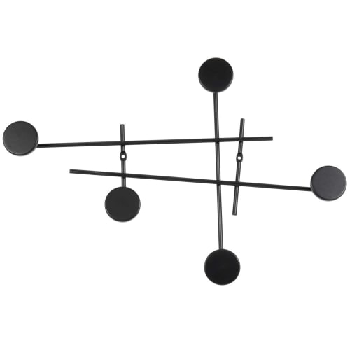 Möbel Garderobenständer und Garderobenhaken | Garderobenleiste mit 5 Haken im unstrukturiertem Look aus schwarzem Metall - UK25176