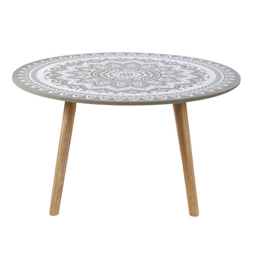 Garten-Couchtisch rund aus Zement und massivem Akazienholz Menhir