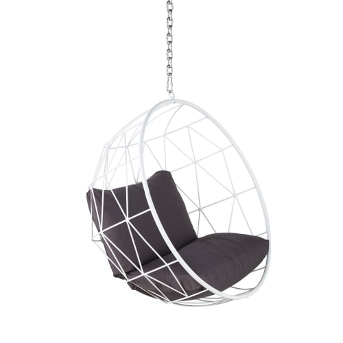 Garten-Hängesessel aus weißem Metall mit grauen Kissen Palaos | Maisons