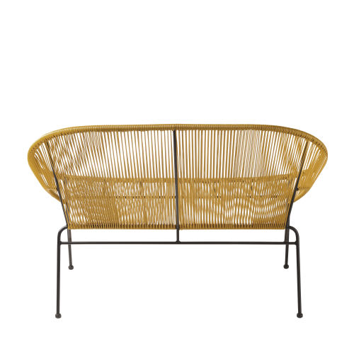 Gartenbank 2/3-Sitzer aus senfgelbem Harz-Gewebe und schwarzem Metall