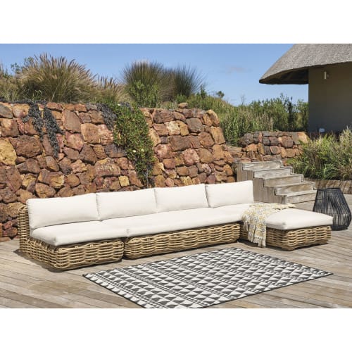 Gartenbank 3 Sitzer Aus Rattan Mit Ecrufarbenem Kissen St Tropez Maisons Du Monde