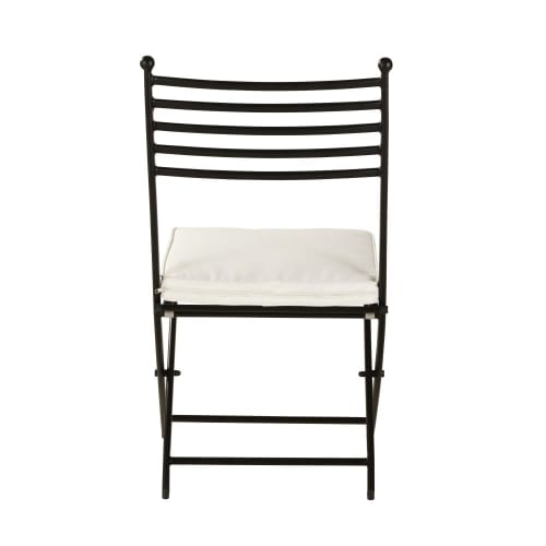 Garten Gartenstühle | Gartenklappstühle aus schwarzem Stahl mit Kissen in gebrochenem Weiß (x2) - IL79110