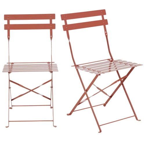 Garten Gartenstühle | Gartenklappstühle aus terrakottafarbenem Stahl (Set aus 2) - DL56878