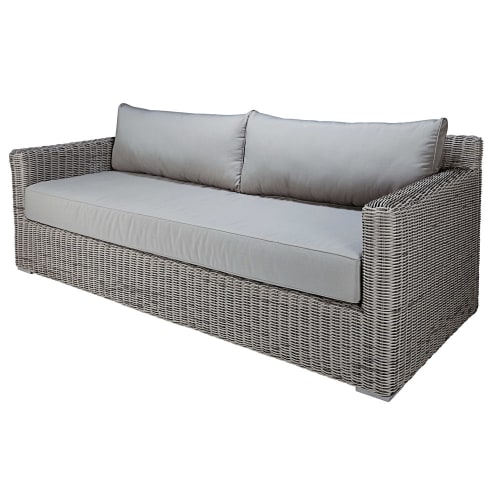 Gartensofa 3/4-Sitzer aus geflochtenem Kunstharz in Grau Cape Town