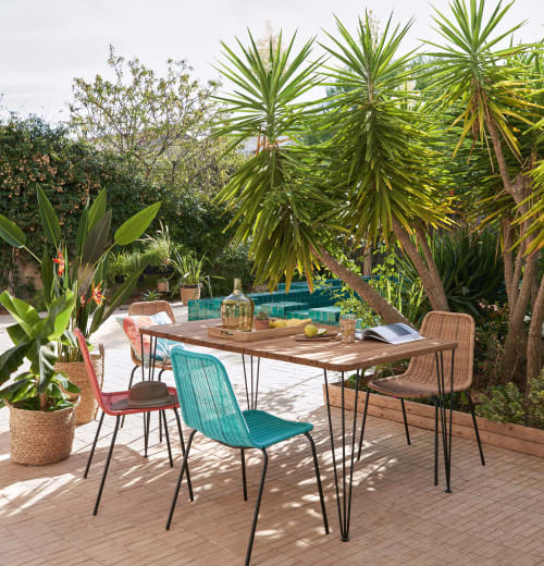 Garten Gartenstühle | Gartenstuhl aus Kunstharz und Metall, türkisblau und schwarz - VW68656