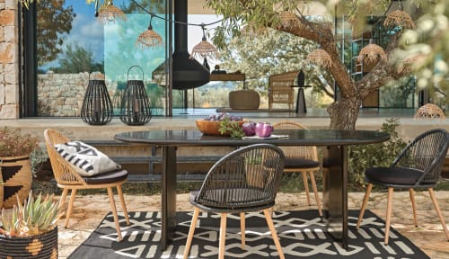 Garten Gartenstühle | Gartenstuhl aus Kunstharzgeflecht, naturfarben und Metall in Holzoptik - VG64257