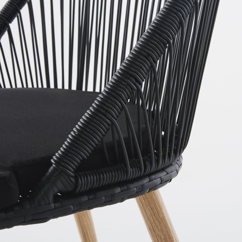 Garten Gartenstühle | Gartenstuhl aus Kunstharzgeflecht, schwarz und Metall in Holzoptik - UN85337