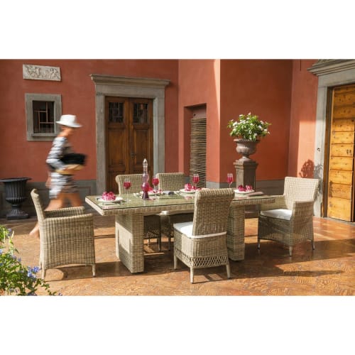 Gartentisch aus Hartglas und Kunstharzgeflecht, B 200 cm St Raphaël