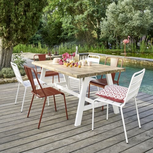 Gartentisch für 68 Personen aus Akazienholz und weißem Metall, L180