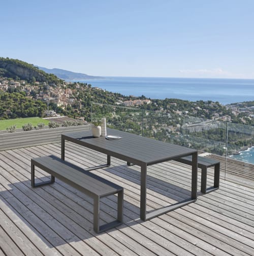 Gartentisch für 8/10 Personen und Bänke (x2), Aluminium, anthrazitgrau
