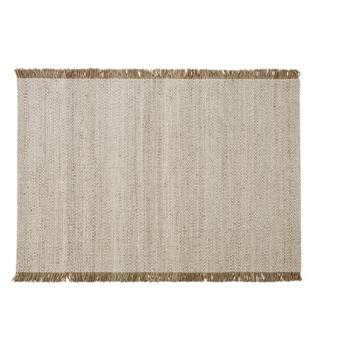 Gebroken wit geweven tapijt met beige juten franjes 160 x 230 cm