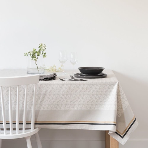 steek Melodramatisch Diversen Gecoat tafellaken met beige en antracietgrijze motieven 140x250 | Maisons  du Monde