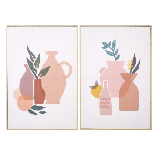 Dekoration Bilder | Gedruckte Leinwandbilder, rosa, grün, beige und braun, Set aus 2, 66x96cm - ZZ55604
