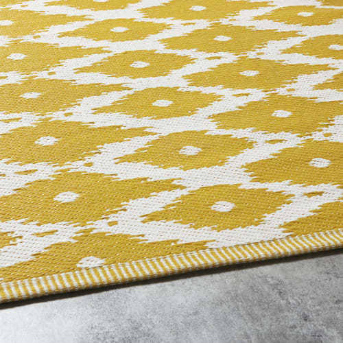 grip met tijd Verstikkend Geel omkeerbaar tapijt van polypropyleen, wit motief 180 x 270 cm,  OEKO-TEX® DHATU | Maisons du Monde