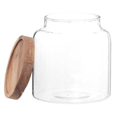 Tischkultur Dosen und Bonbonschachteln | Gefäß aus Glas und Akazienholz, H13cm - JP48106