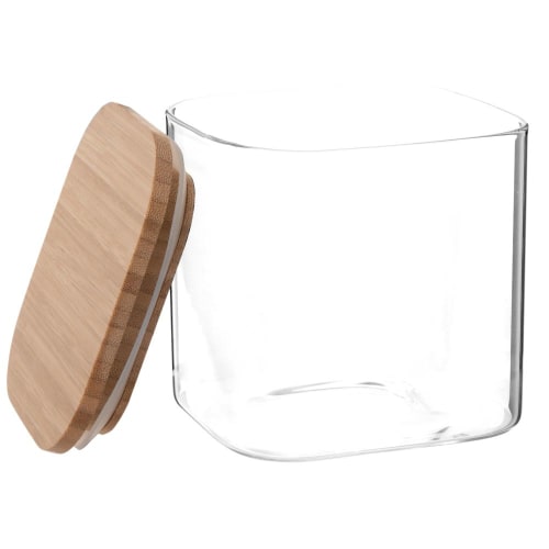 Tischkultur Aufbewahrungsbehälter | Gefäß, quadratisch, aus Glas und Bambus H10 - IX85834