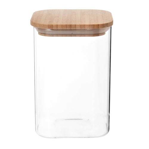 Tischkultur Aufbewahrungsbehälter | Gefäß, quadratisch, aus Glas und Bambus H15 - XQ69938