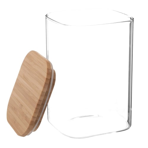 Tischkultur Aufbewahrungsbehälter | Gefäß, quadratisch, aus Glas und Bambus H15 - XQ69938