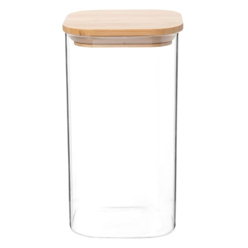 Tischkultur Aufbewahrungsbehälter | Gefäß, quadratisch aus Glas und Bambus H19 - NW80178