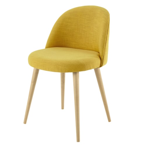 Gelber Stuhl Im Vintage Stil Und Massivbirke Mauricette
