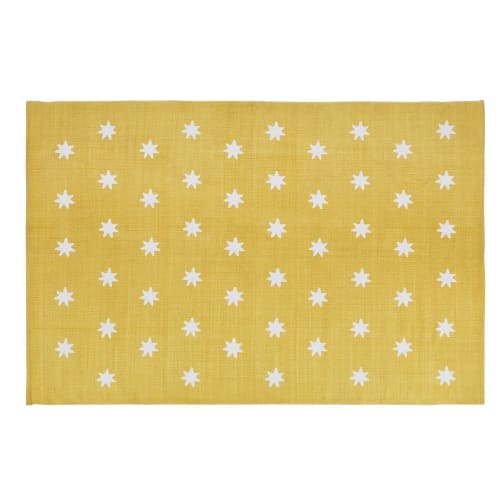 Gelber Teppich aus recycelter Baumwolle mit Sternen, 120x180cm