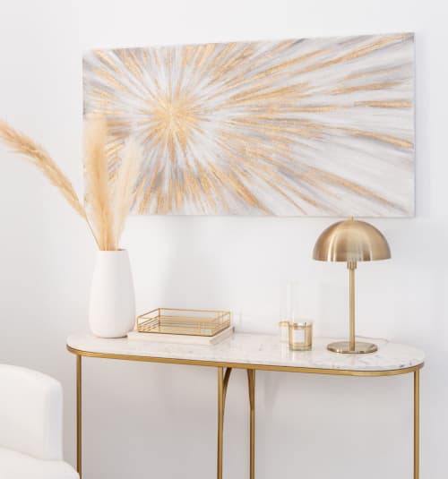 Dekoration Bilder | Gemaltes Leinwandbild, grau, beige und goldfarben, 120x60cm - IW70000