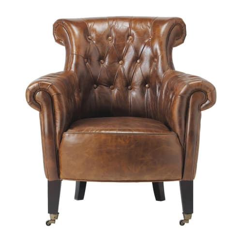 Sofas und sessel Sessel | Gepolsterter Ledersessel auf Rollen, braun - UZ01268