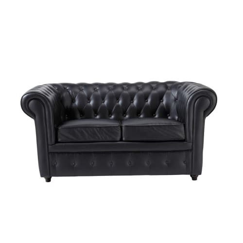 Sofas und sessel Gerade Sofas | Gepolstertes 2-Sitzer-Sofa aus Kunstleder, schwarz - XQ23974
