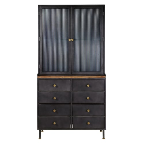 Geschirrschrank mit 2 Türen und 8 Schubladen aus Metall und gewelltem