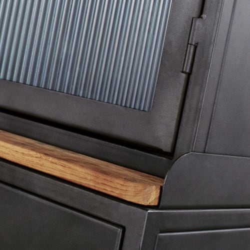 Geschirrschrank mit 2 Türen und 8 Schubladen aus Metall und gewelltem