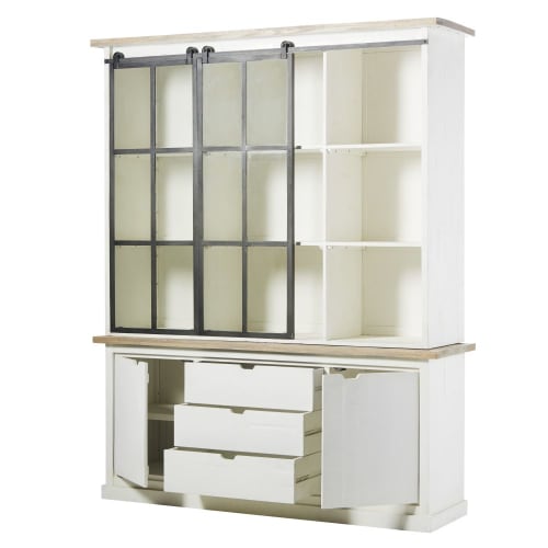 Geschirrschrank mit 4 Türen aus weißem massivem Mangoholz und