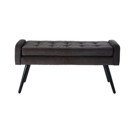 Möbel Sitzbank und Holzbank | Gesteppte Bank, grau mit schwarzen Metallfüßen - AZ53615