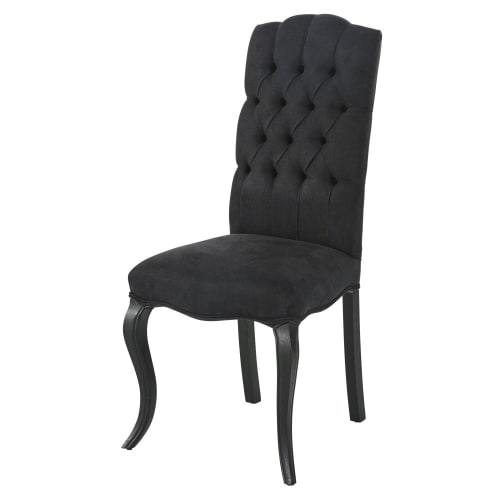 Möbel Stühle und Esszimmerstühle | Gesteppter Stuhl aus Esche in Used-Optik mit schwarzem Leinenbezug - GB53315